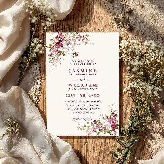 Invitación Vintage Love Doves Elegant QR Code Wedding (Subido por el creador)
