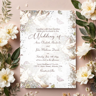 Invitación Vintage Love Doves Garden Wedding