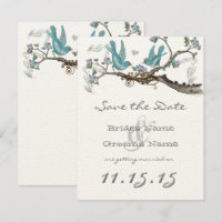 Vintage Lovebird Aqua Blue & Pink Save the Date