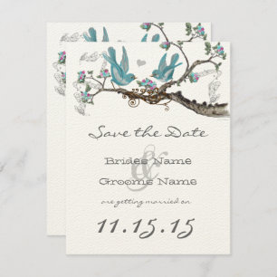 Invitación Vintage Lovebird Aqua Blue & Pink Save the Date