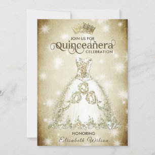 Invitación Vintage lujoso vestido brillante tiara Quinceañera