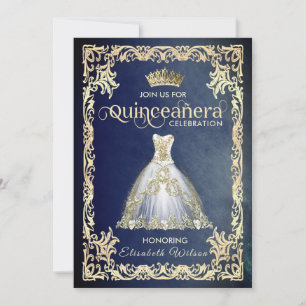 Invitación Vintage lujoso vestido brillante tiara Quinceañera