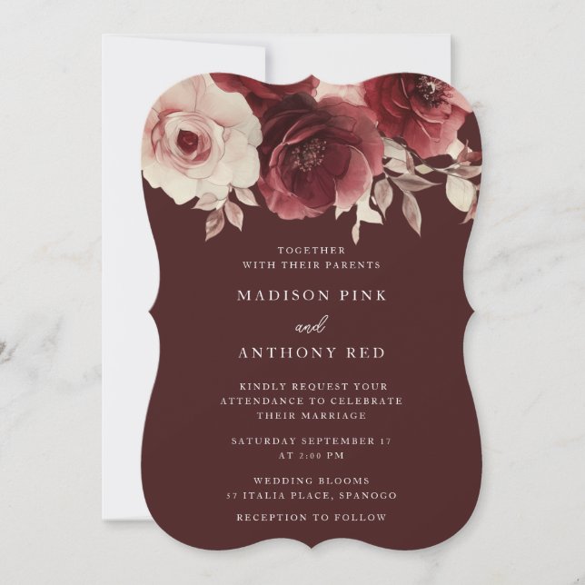 Invitación Vintage Luxe Radiance Burgundy Boda (Anverso)