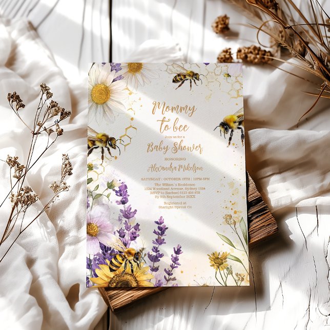 Invitación Vintage mami to Bee Wildflowers Baby Shower (Subido por el creador)