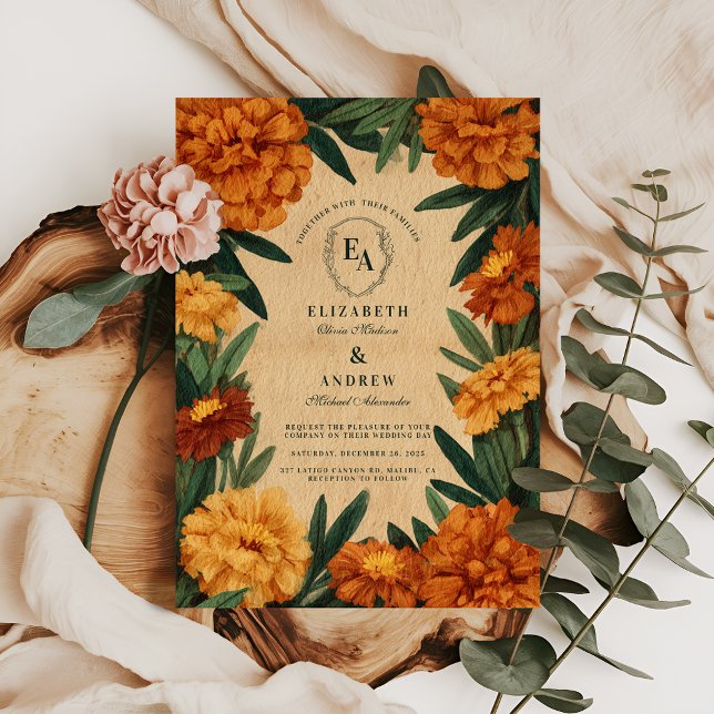 Invitación Vintage Marigold Boda Botánico de Campo (Subido por el creador)