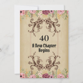 Invitación Vintage Maroon Gold Flora Parchment 40 cumpleaños
