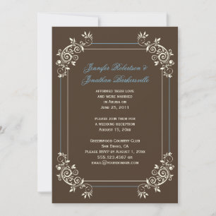 Invitación Vintage Marrón Marfil Azul Remolinos Post Boda