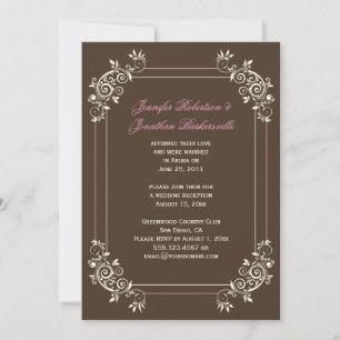 Invitación Vintage Marrón Marfil Rosado Remolinos Post Boda