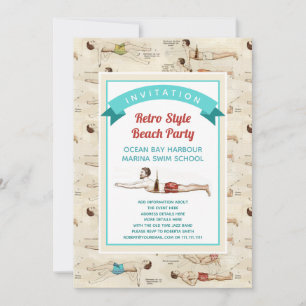 Invitación Vintage Masculino Nadador Francés Retro Beach Fies