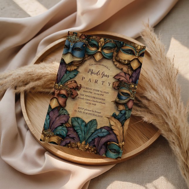 Invitación Vintage Masked Mardi Gras Masquerade (Subido por el creador)