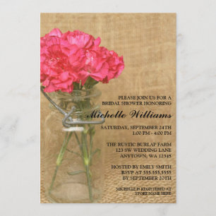 Invitación Vintage Mason Jar Pink Carnations Ducha Británica