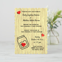 Invitación Vintage mason jar wood grain theme wedding 