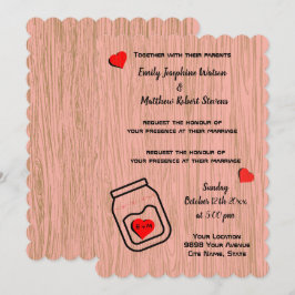 Invitación Vintage mason jar wood grain theme wedding 