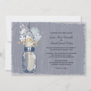 Invitación Vintage Mason Jar y Boda de Flores Silvestres