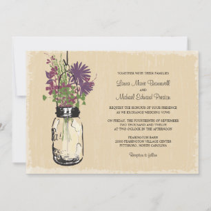 Invitación Vintage Mason Jar y Boda de Flores Silvestres