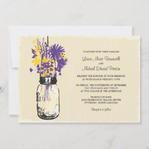 Invitación Vintage Mason Jar y Boda de Flores Silvestres