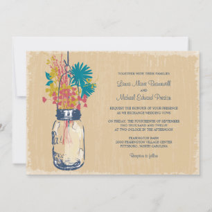 Invitación Vintage Mason Jar y Boda de Flores Silvestres