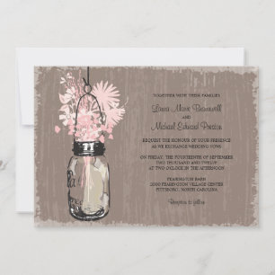 Invitación Vintage Mason Jar y Boda de Flores Silvestres