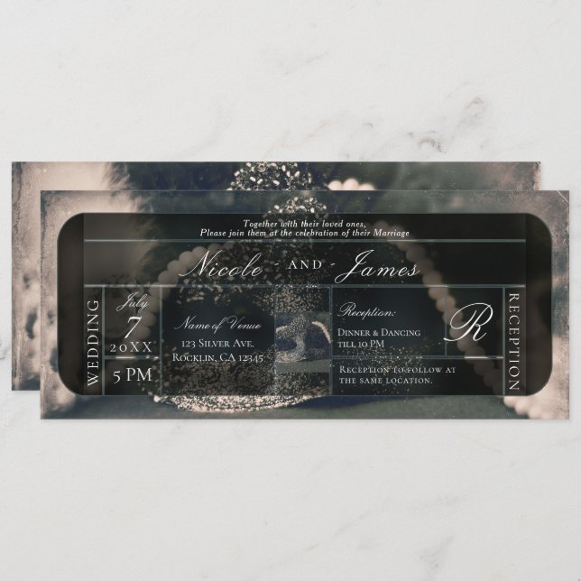 Invitación Vintage Masquerade & Pearls Boda (Anverso / Reverso)