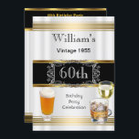 Invitación Vintage Mens 60th Birthday Party Gold White Beer<br><div class="desc">60 cumpleaños Gold White Silver y Black Vintage 1955,  bebidas Vidrio de Cerveza y vidrio de whisky. Hombres elegantes. Hombres Elegante Clásico Todas las Ocasiones Fiesta cumpleaños invita a la Plantilla 18,  21,  25,  30,  35,  40,  45,  50,  60, </div>