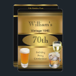 Invitación Vintage Mens 70th Birthday Party Gold Beer 1945<br><div class="desc">Vintage Gold Black 1945 de la 70ª Fiesta de Cumpleaños,  Beer and Wine Glass y scotch glass. Hombres elegantes. Elegante Fiesta de Ocasión Elegante para Hombres de  invita a Plantilla 18,  21,  25,  30,  35,  40,  45,  50,  60, </div>