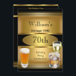 Invitación Vintage Mens 70th Birthday Party Gold Beer 1945<br><div class="desc">Vintage Gold Black 1945 de la 70ª Fiesta de Cumpleaños,  Beer and Wine Glass y scotch glass. Hombres elegantes. Elegante Fiesta de Ocasión Elegante para Hombres de  invita a Plantilla 18,  21,  25,  30,  35,  40,  45,  50,  60, </div>