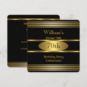 Invitación Vintage Mens 70th Birthday Party Gold Black 1945