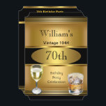 Invitación Vintage Mens 70th Birthday Party Gold Drinks<br><div class="desc">Vintage Gold Black de 1944,  con 70 cumpleaños,  bebidas Vidrio y vidrio de whisky. Hombres elegantes. Hombres Elegante Clásico Todas las Ocasiones Fiesta cumpleaños invita a la Plantilla 18,  21,  25,  30,  35,  40,  45,  50,  60, </div>