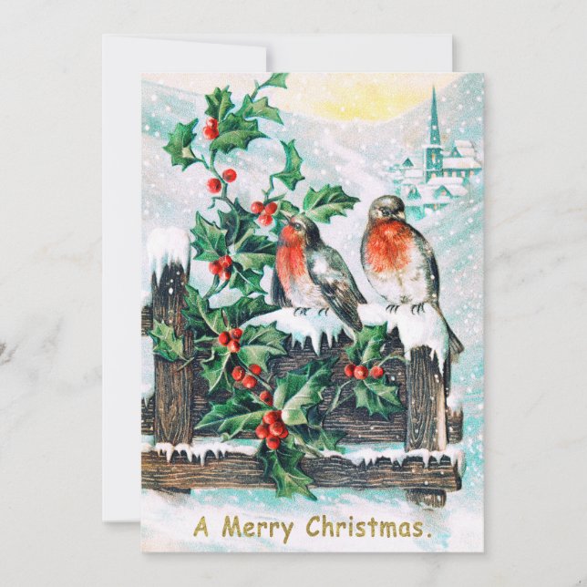 Invitación Vintage Merry Christmas Birly Holly (Anverso)