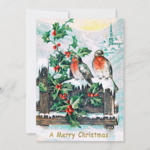 Invitación Vintage Merry Christmas Birly Holly
