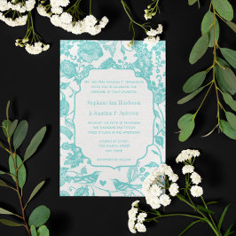 Invitación Vintage Mint Floral Pattern Love Bird Boda