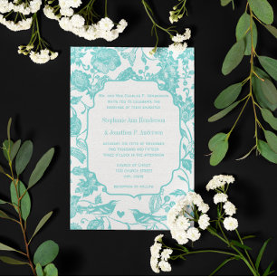 Invitación Vintage Mint Floral Pattern Love Bird Boda