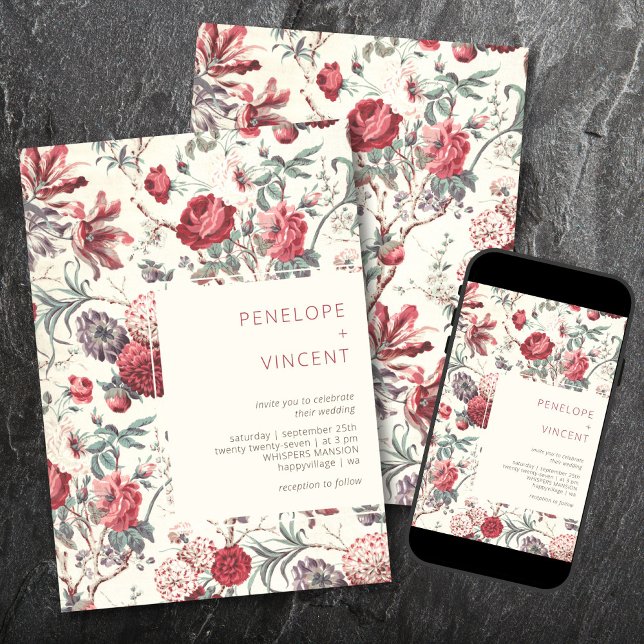 Invitación Vintage Modern Floral Wedding Invitation (Subido por el creador)