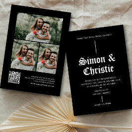 Invitación Vintage Modern Photo Collage QR Code Wedding