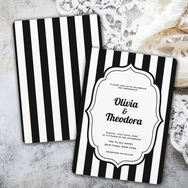 Invitación Vintage Modern Stripe Wedding Invitation (vintage modern elegant black and white stripe wedding invitation)