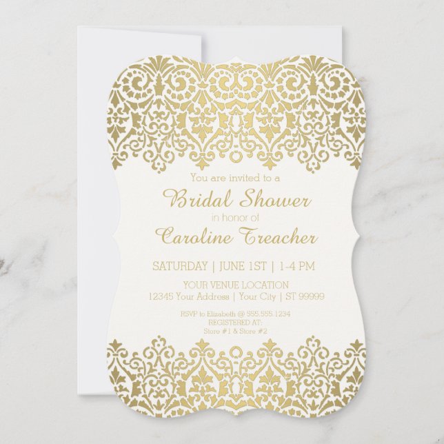 Invitación Vintage Moderno Golden Lace con elegancia Bridal (Anverso)
