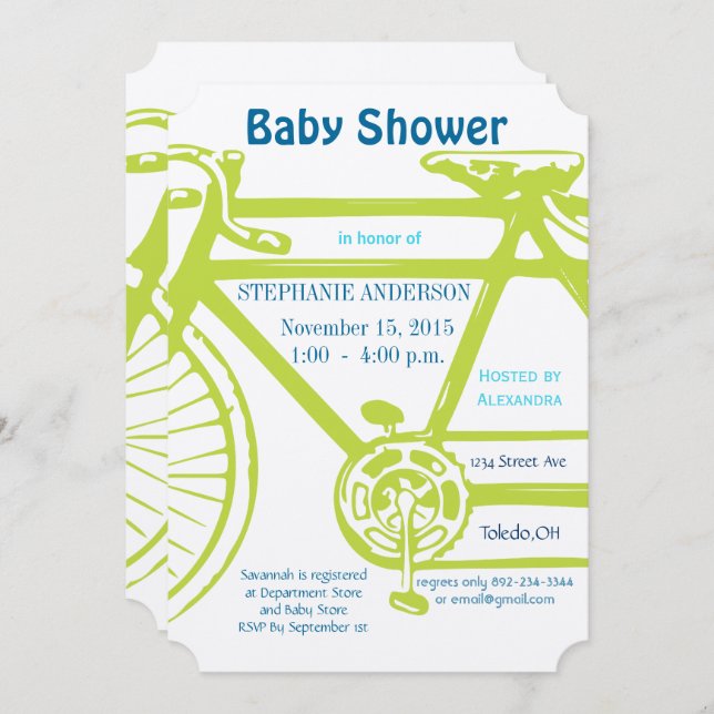 Invitación Vintage Moderno Lime Bicicleta Baby Boy Shower (Anverso / Reverso)