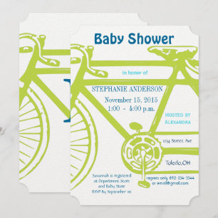Invitación Vintage Moderno Lime Bicicleta Baby Boy Shower