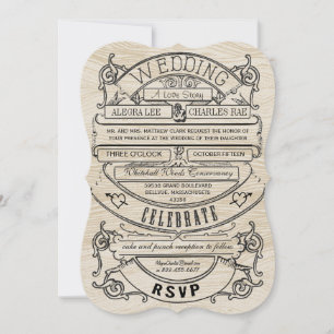 Invitación Vintage Moderno Typography Boda de madera