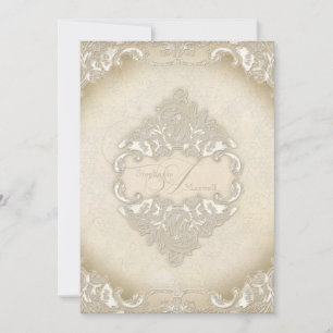 Invitación Vintage Monograma Lace Barroco Etching Swirl Forma