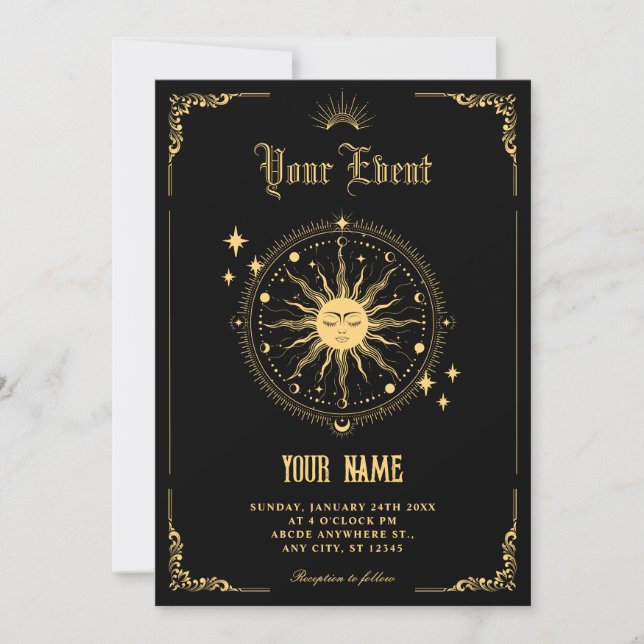 Invitación Vintage Moon Sun boho art symbol (Anverso)