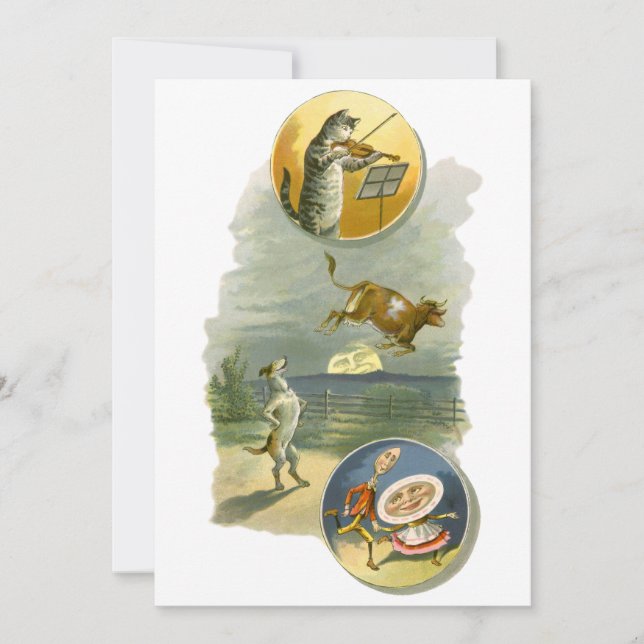 Invitación Vintage Mother Goose Nursery Rhyme Hey Diddle (Anverso)