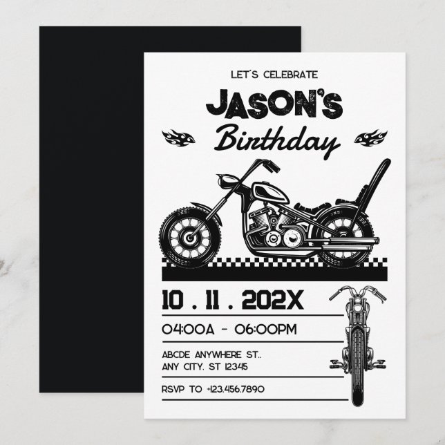 Invitación Vintage Motorcycle biker (Anverso / Reverso)