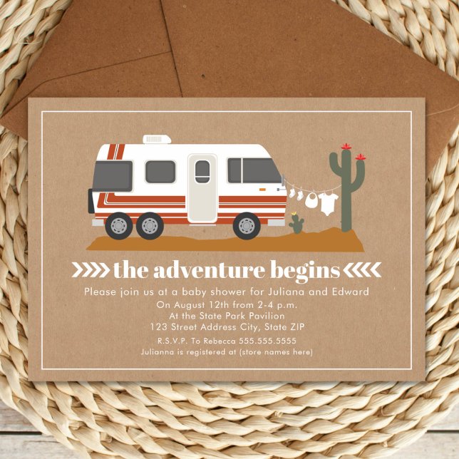 Invitación Vintage Motorhome Cardstock Neutral Baby Shower (Subido por el creador)