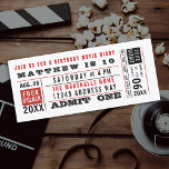 Invitación Vintage Movie Ticket Cumpleaños<br><div class="desc">Billete de inspiración vintage como cumpleaños u otra invitación de fiesta. Rojo y negro; personalizar el texto con tus propios colores. Ideal para los cumpleaños de tus hijos, pero lo suficientemente sofisticado para los fiestas adultos también. Haga clic en "Personalizar" y utilice las muestras de la derecha para cambiar el...</div>
