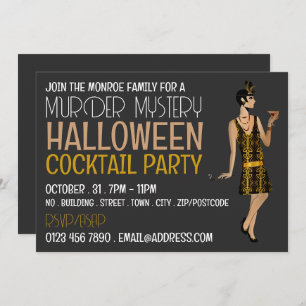 Invitación Vintage Murder Mystery Halloween Cocktail Fiesta