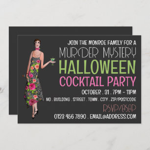 Invitación Vintage Murder Mystery Halloween Cocktail Fiesta