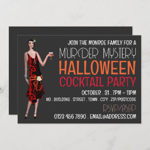 Invitación Vintage Murder Mystery Halloween Cocktail Fiesta