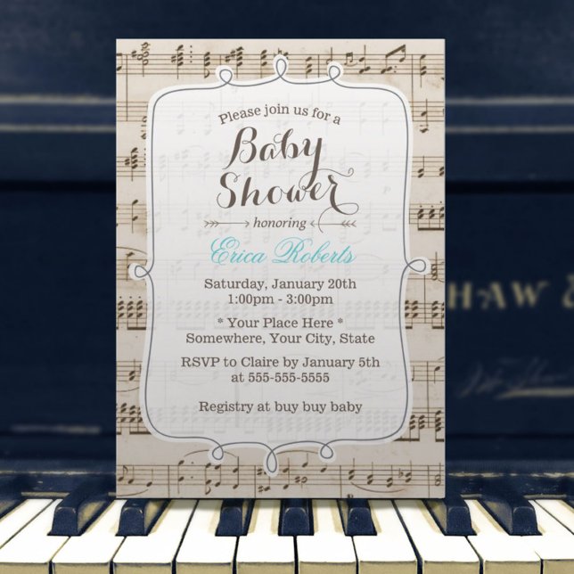 Invitación Vintage Music Notes Elegant Baby Shower (Subido por el creador)