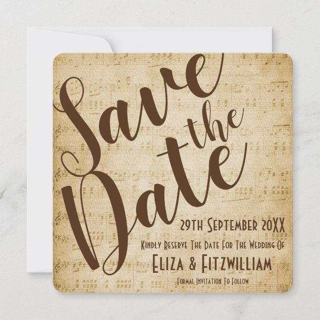 Invitación Vintage Music Save The Date (Anverso)
